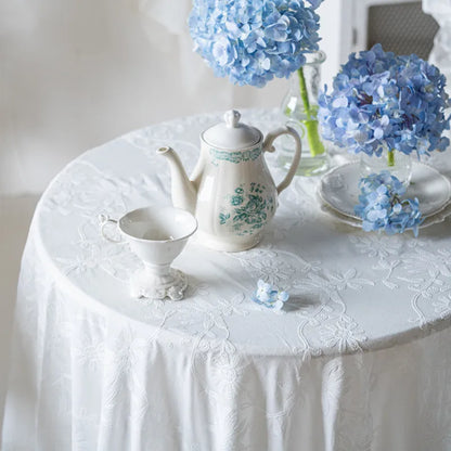 Cotton Table Cloth Waterproof Oilproof  Blue and White Porcelain Embroidery Table Cover