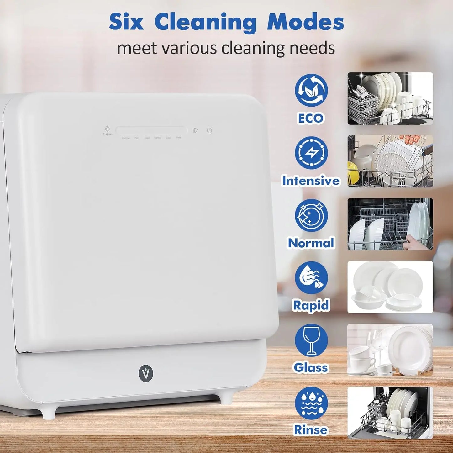 120V/900W Portable Dishwasher Countertop with Faucet (5L) Modes Water Inlet,