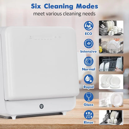 120V/900W Portable Dishwasher Countertop with Faucet (5L) Modes Water Inlet,