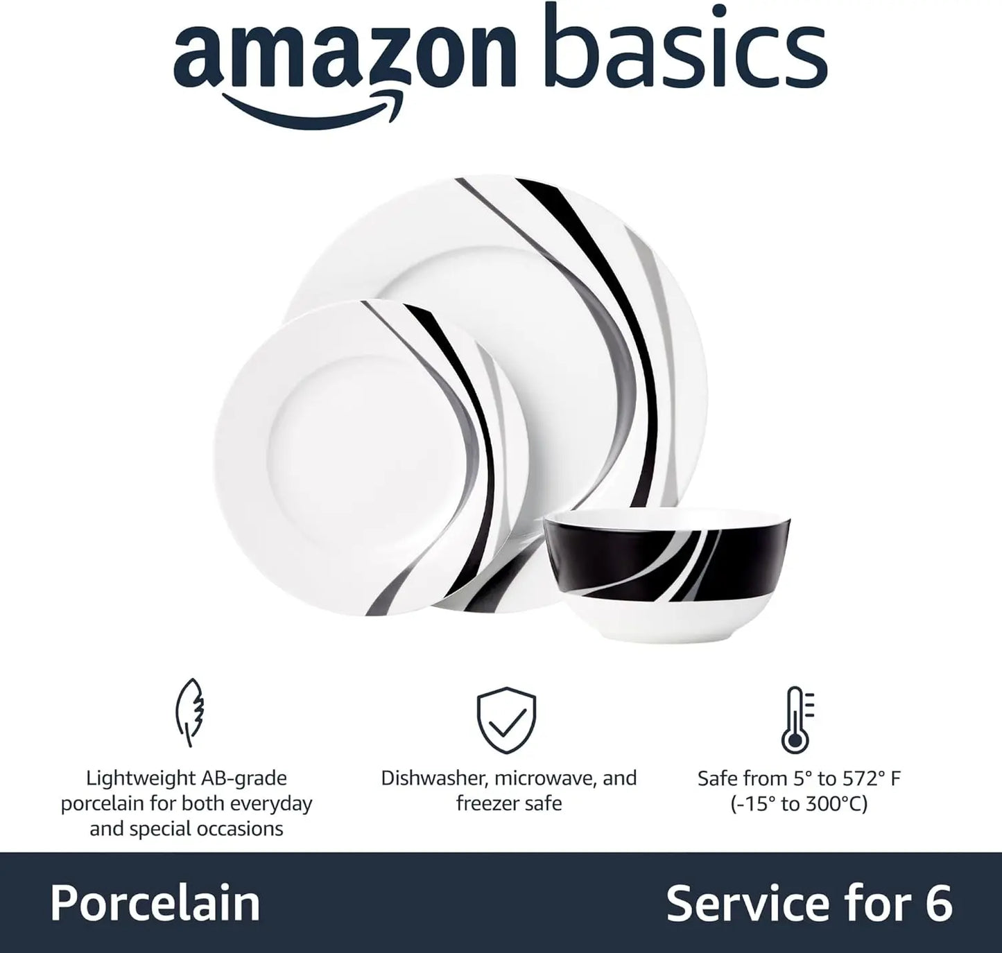 18-Piece Dinnerware Set for 6, Microwave & Dishwasher Safe