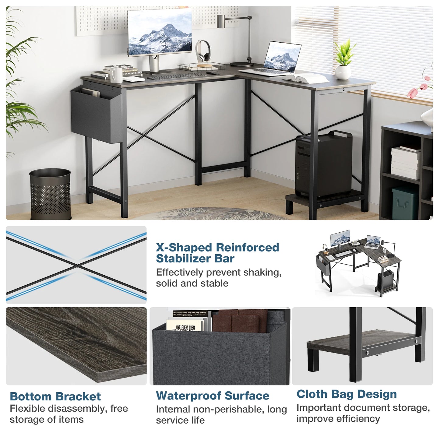 JHK Gaming Corner 50 Inch  Storage Shelf & Side Bag for Home Office