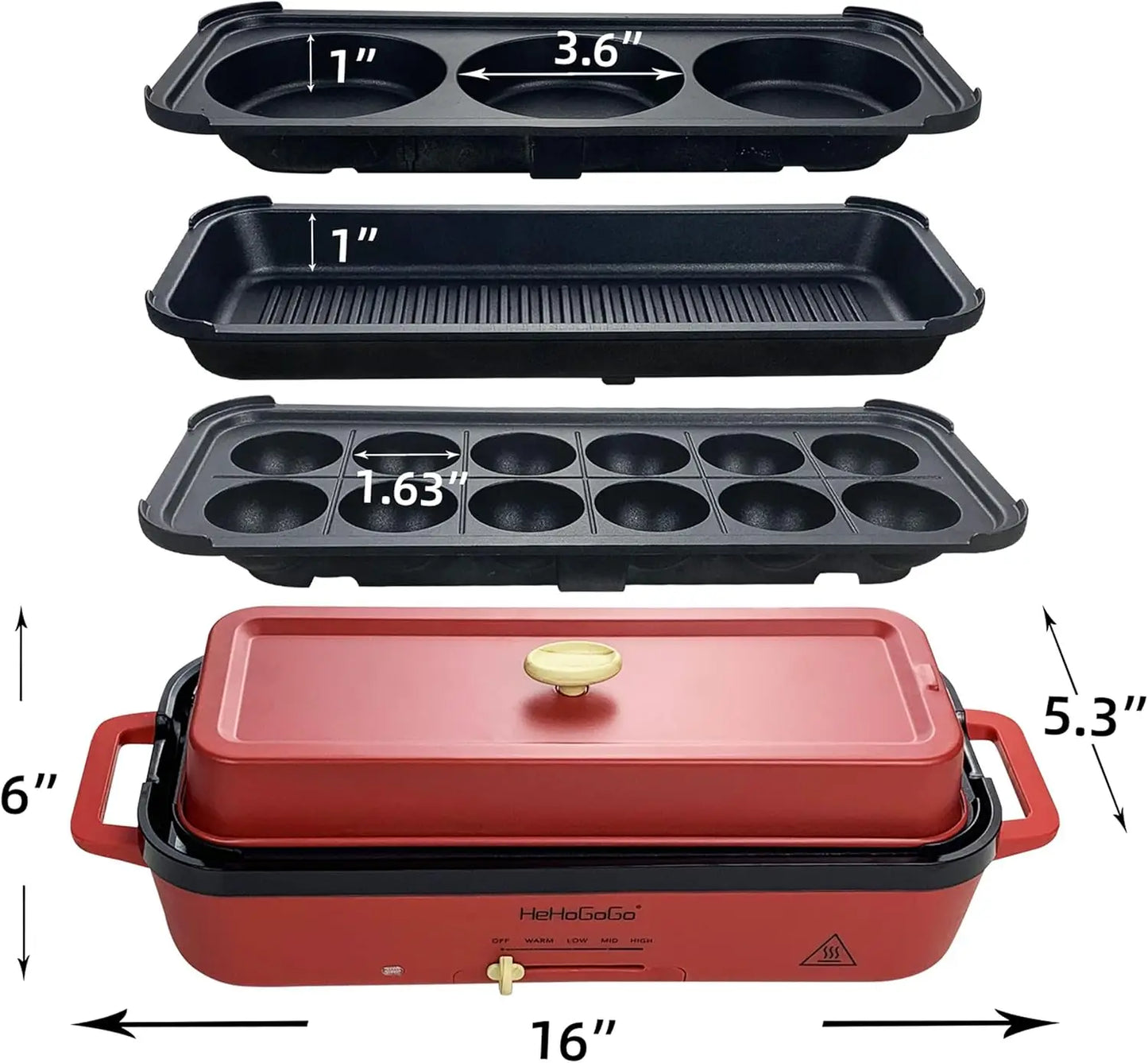 Multifunctional Electric Griddle with 3 Pans for Takoyak