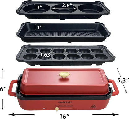 Multifunctional Electric Griddle with 3 Pans for Takoyak