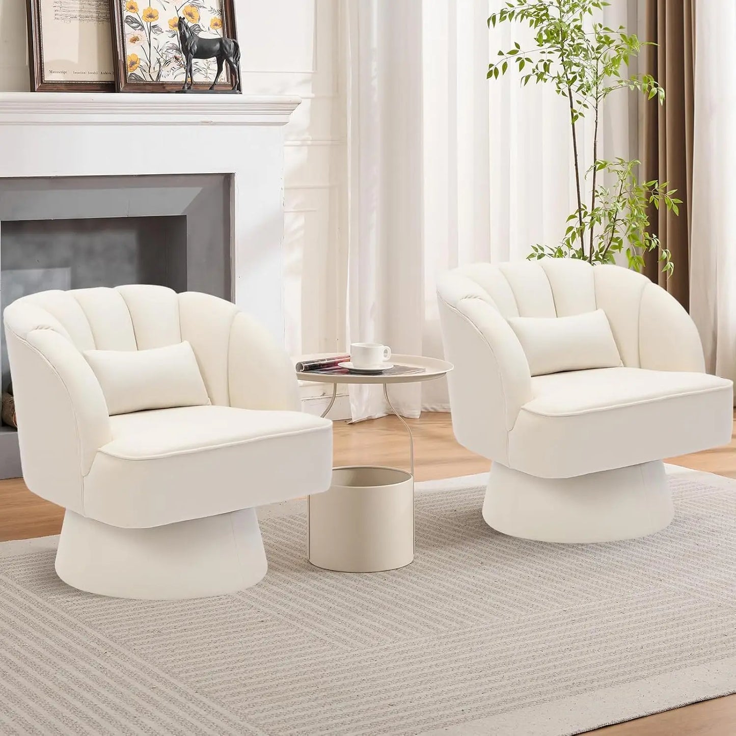 Modern Swivel Barrel Accent Chair 360° Upholstered  Backrest & Plush Padding