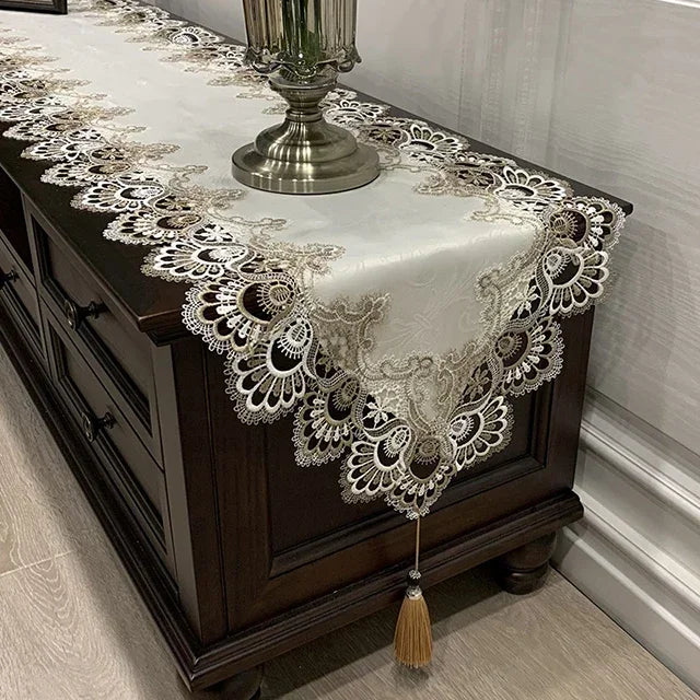 Oval Tablecloth  Runner Lace Pendant tassel Dresser Dust