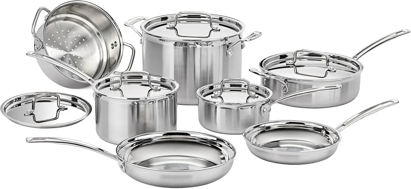 12-Piece  Triple Ply Stainless  Steel Pots and Pans Set, Compatible with Induction, Electric,