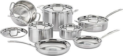 12-Piece  Triple Ply Stainless  Steel Pots and Pans Set, Compatible with Induction, Electric,