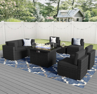 8 Pieces Patio Furniture Set with 44" Propane  Conversation Sofa Sets