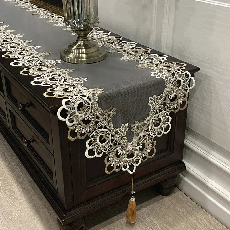 Oval Tablecloth  Runner Lace Pendant tassel Dresser Dust