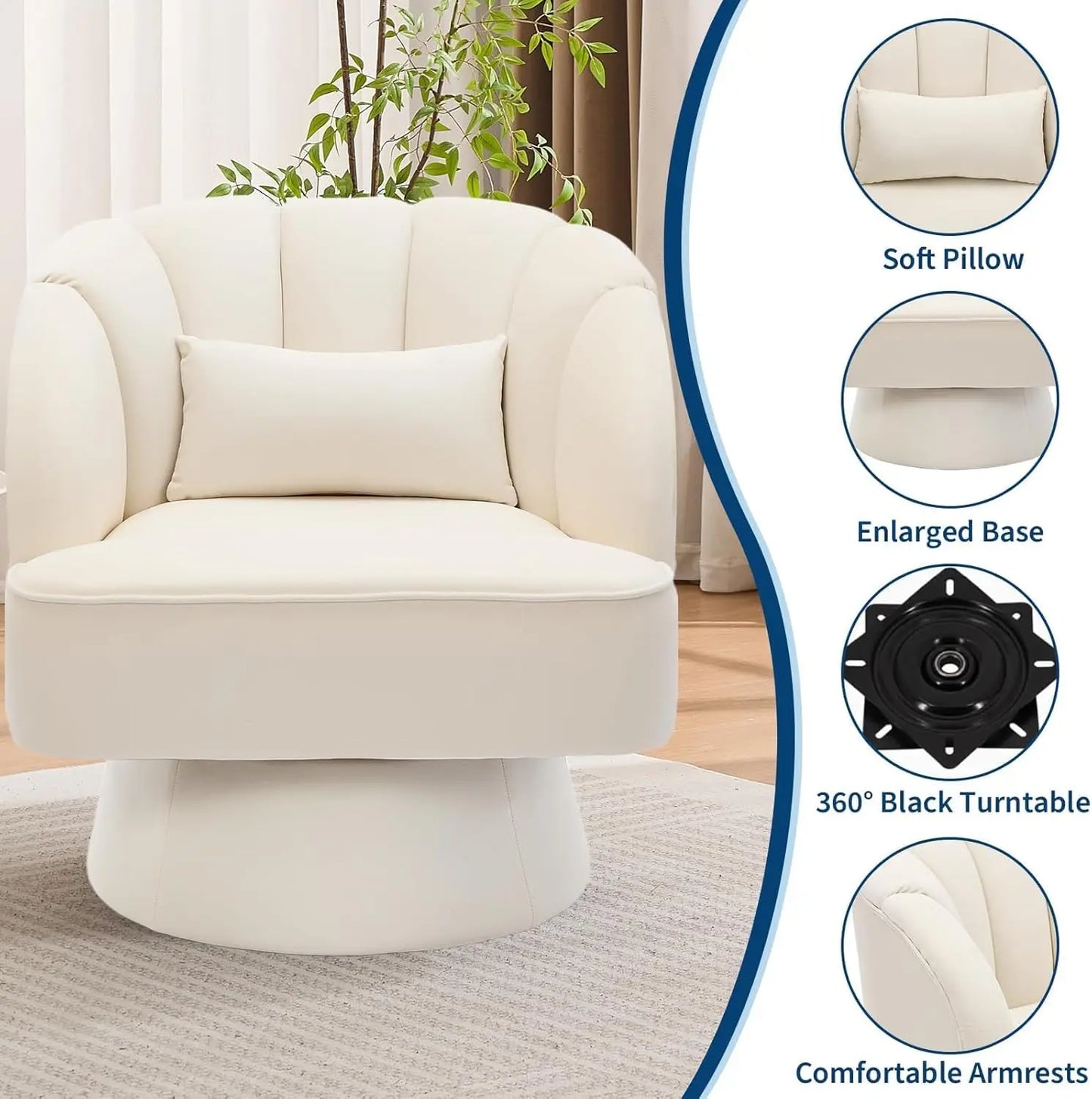 Modern Swivel Barrel Accent Chair 360° Upholstered  Backrest & Plush Padding