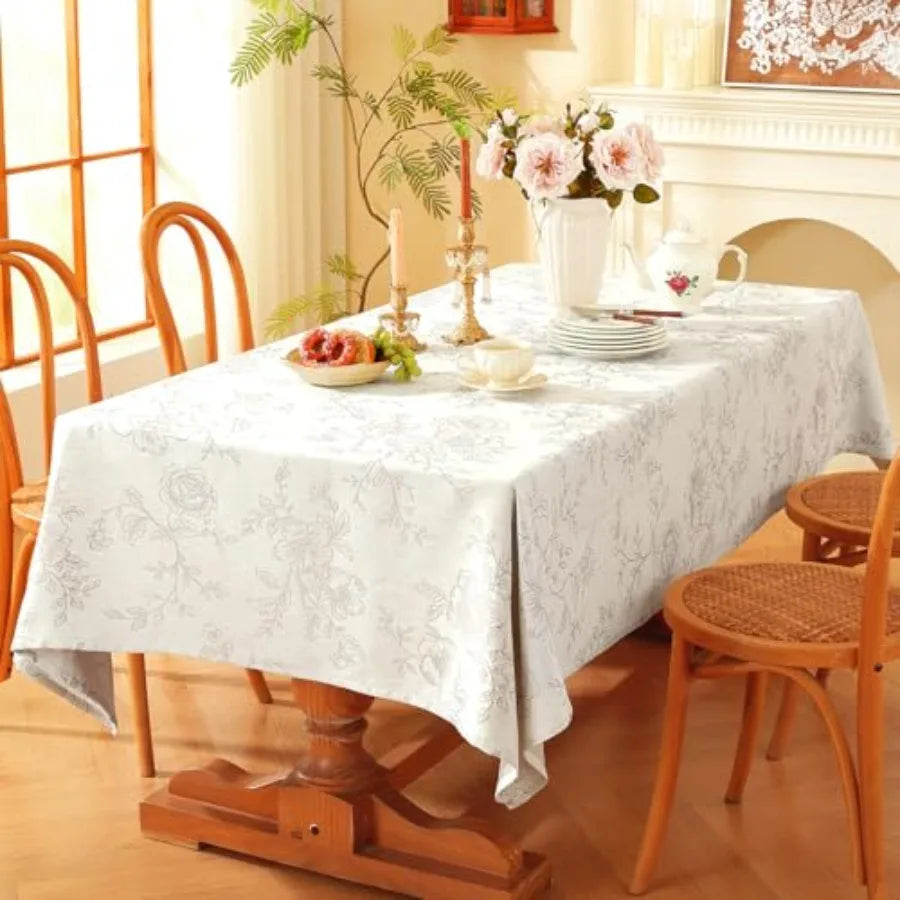 Damask Floral 60 x 120 inch Rectangle Table Cloth Water Resistant Jacquard Tablecloth