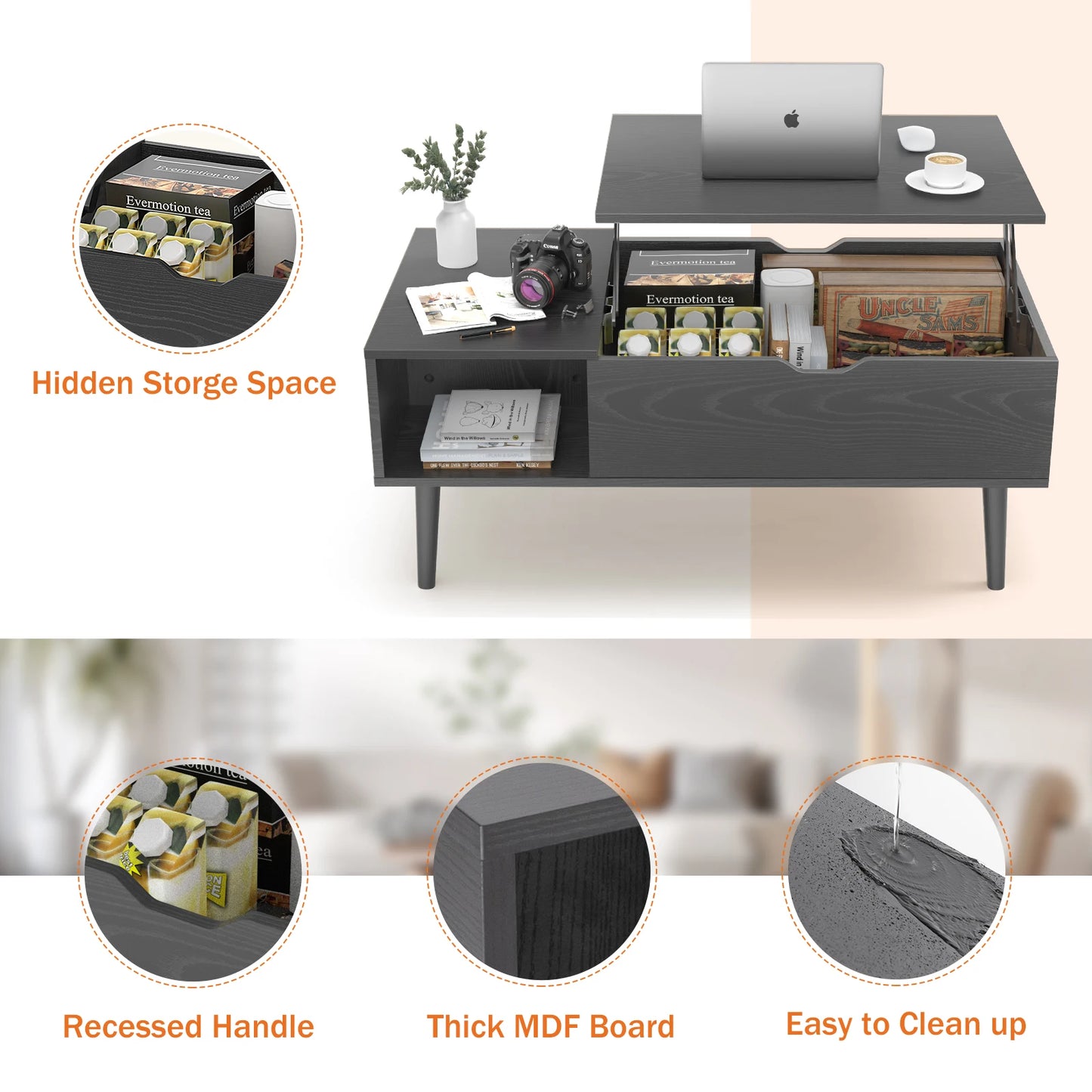 JHK 39.37"x19.7"  Tea Wood Coffee Table/desk Easy Lift Or Lower Lid