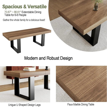 Farmhouse Rustic Extendable Dining Room Table for 8 10, 70.9" (86.6") x 31.5", Rectangular Dinner Table, Customized