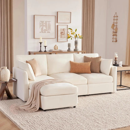 85" Convertible L Shaped Couch, ,Chenille Cloud Couch with Ottoman 4 Seat