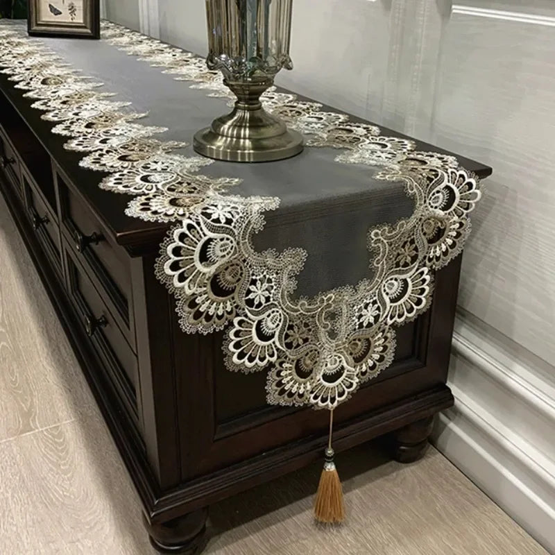 Oval Tablecloth  Runner Lace Pendant tassel Dresser Dust