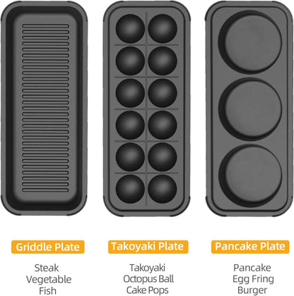 Multifunctional Electric Griddle with 3 Pans for Takoyak