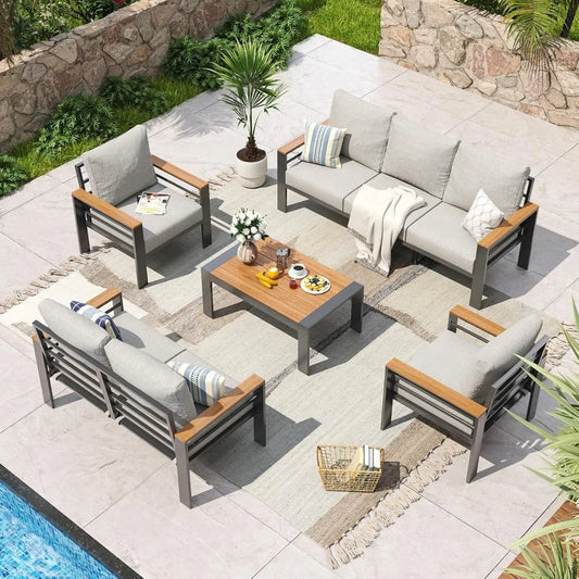 Aluminum  Furniture Set 7 Seats,  Sectional with Washable Cushions, Coffee Table