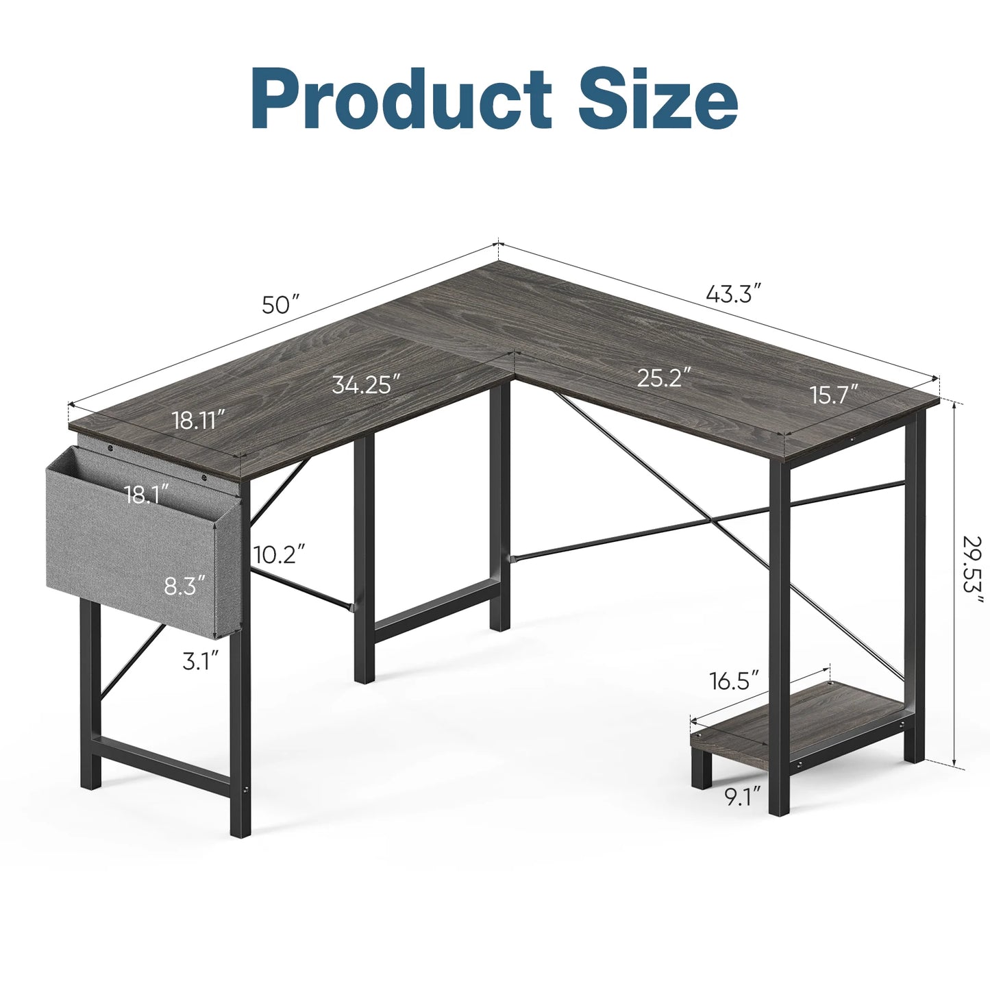 JHK Gaming Corner 50 Inch  Storage Shelf & Side Bag for Home Office