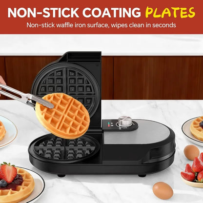 Non stick Double Waffle 2Temp Knobs Indicator Lights Easy-Clean