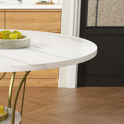 43 inch Round Extendable Dining Table for 4-6, Marble Veneer