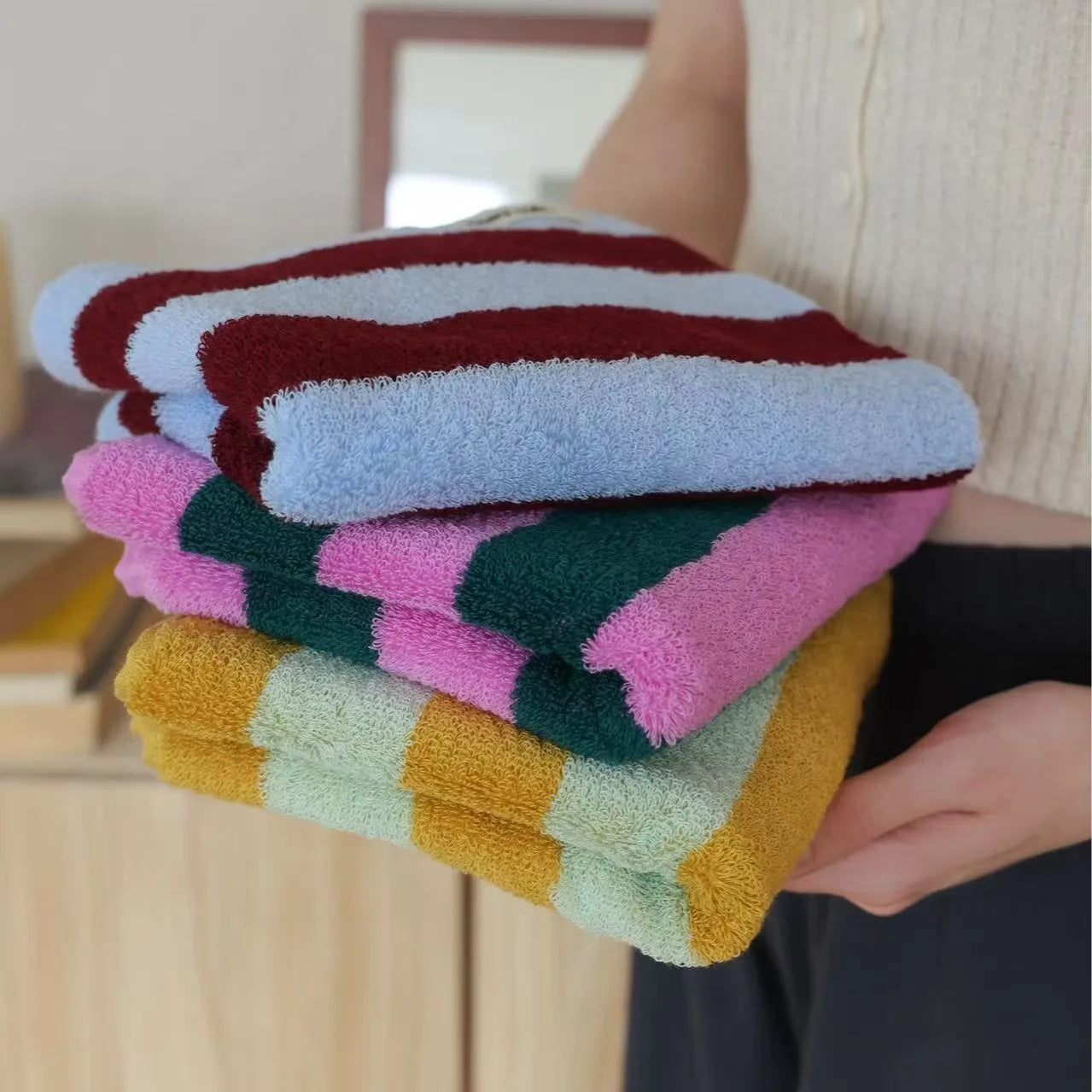 Striped Bath Towel  Washcloth Bathroom Towels