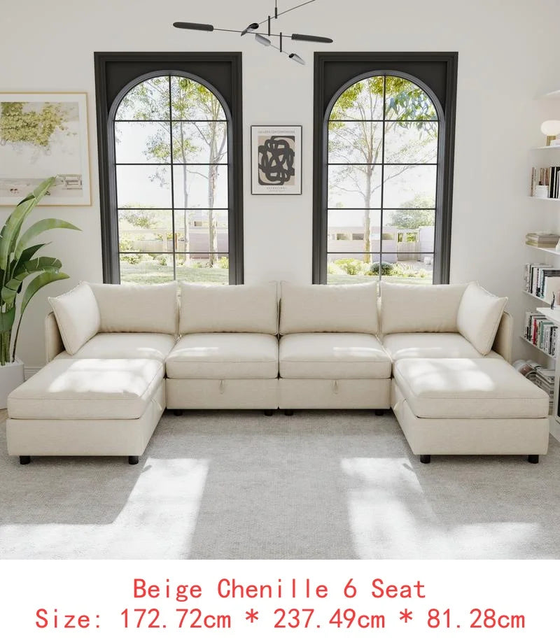 Modular  Sofa Set with Storage, 3-Seater Couch, Loveseat & Single Chair