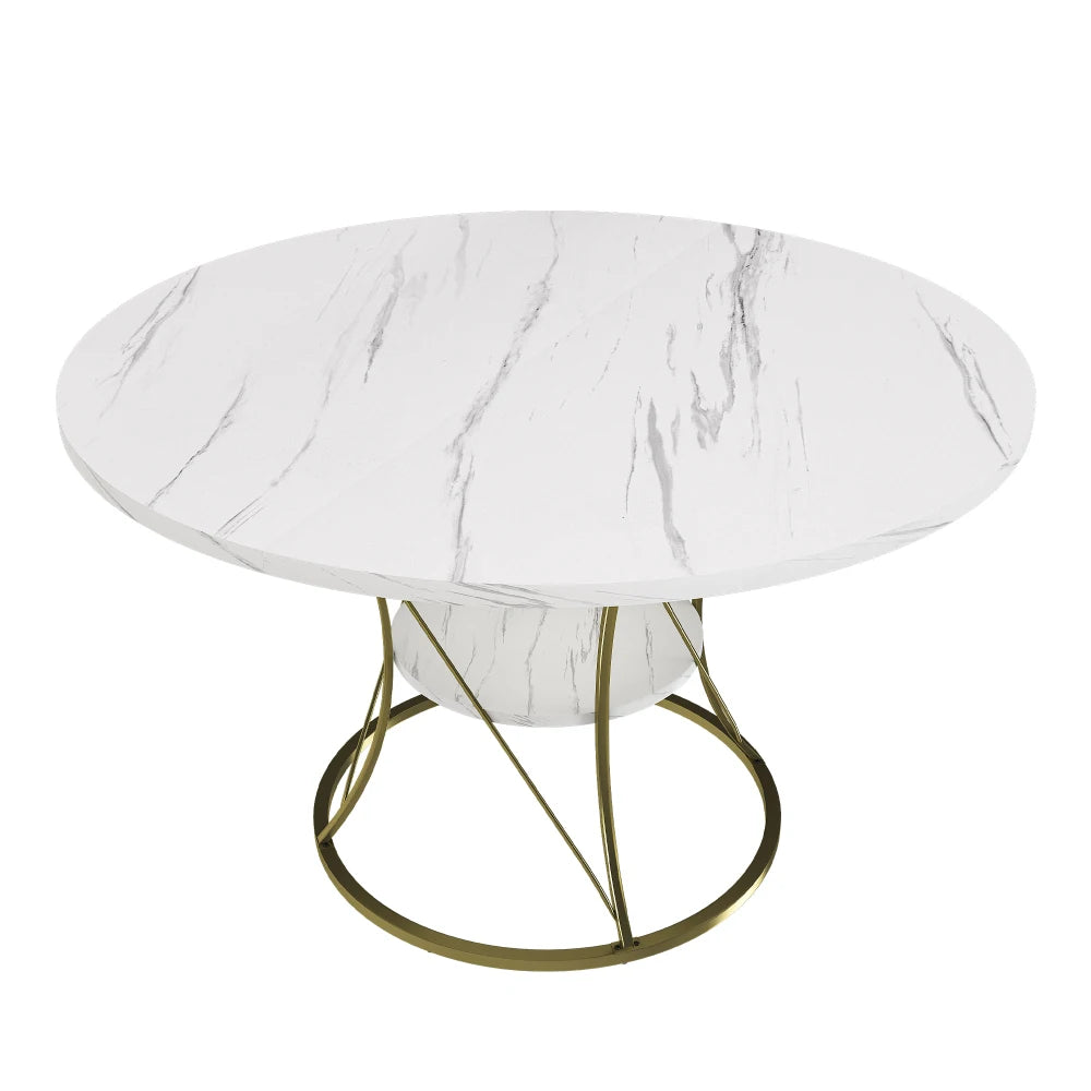 43 inch Round Extendable Dining Table for 4-6, Marble Veneer