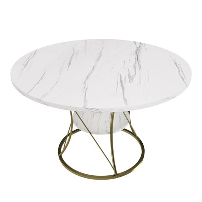 43 inch Round Extendable Dining Table for 4-6, Marble Veneer