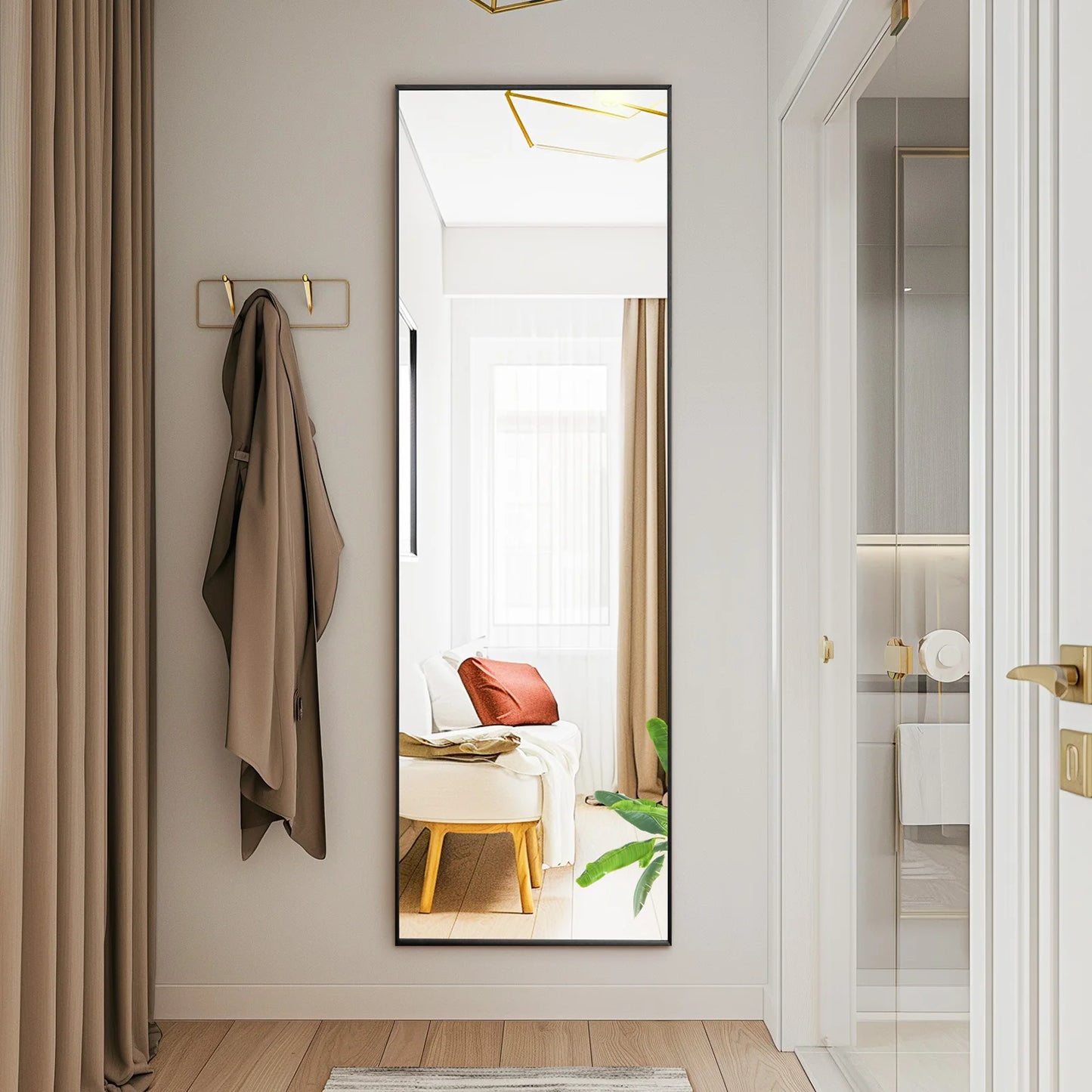JHK 64"x21" Full  Wall Mirror Standing Hanging or Leaning Wall-Mounted Mirrors with Stand
