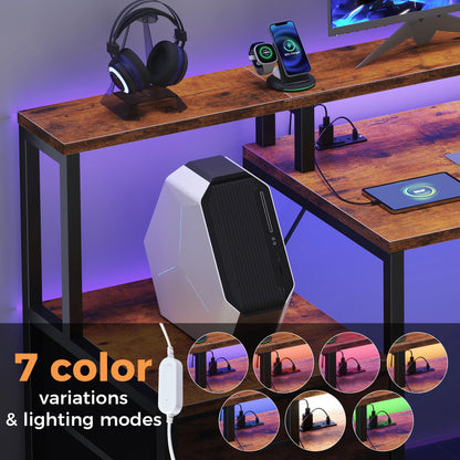 JHK 67In Desk with 5 Storage Drawers LED Lights Power Outlets