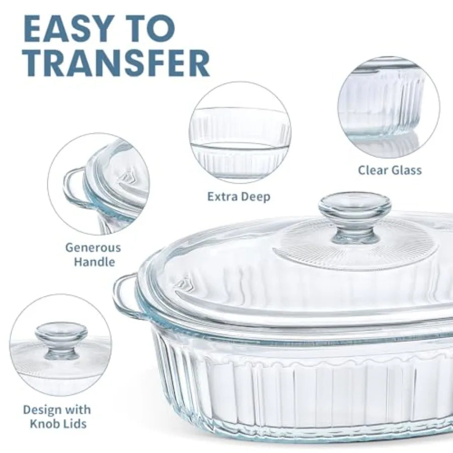 4-Piece Glass Casserole Baking Dish, Set of 2 Casseroles With Glass Lids, 1.9 Qt and 3 Qt