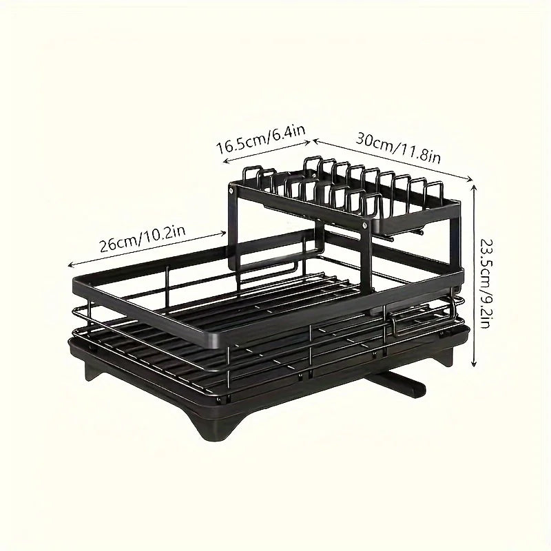 2-Layer Elevated Capacity Drain Rack Rust-Proof Dish Organizer