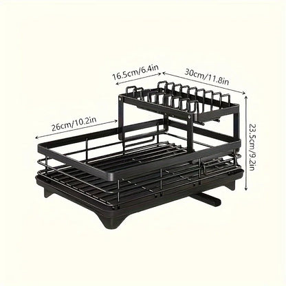 2-Layer Elevated Capacity Drain Rack Rust-Proof Dish Organizer