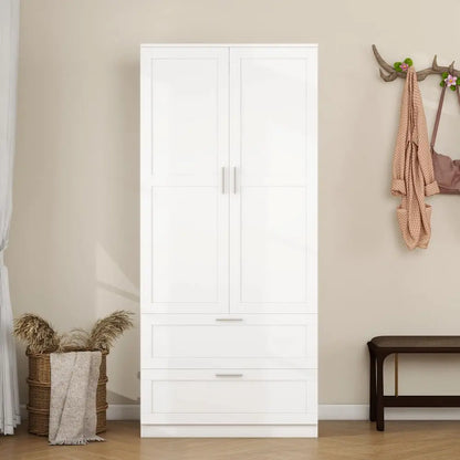 Modern 2 Doors 2 Drawers  Armoirest with Hanging Rod