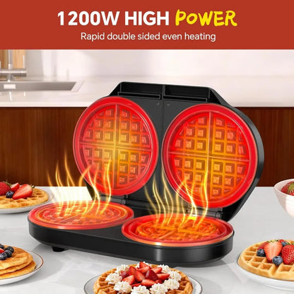 Non stick Double Waffle 2Temp Knobs Indicator Lights Easy-Clean