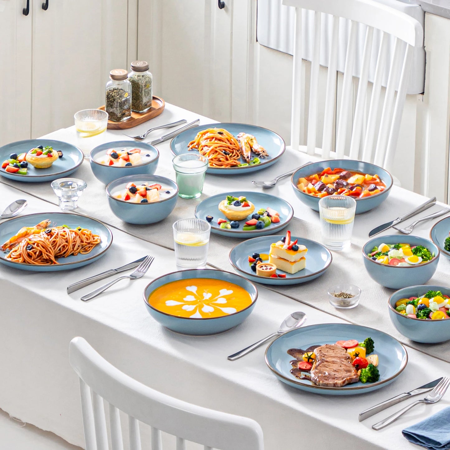 16/32 Piece Ceramic Glaze Tableware Set with Dinner/Dessert/Soup Plate/Bowl