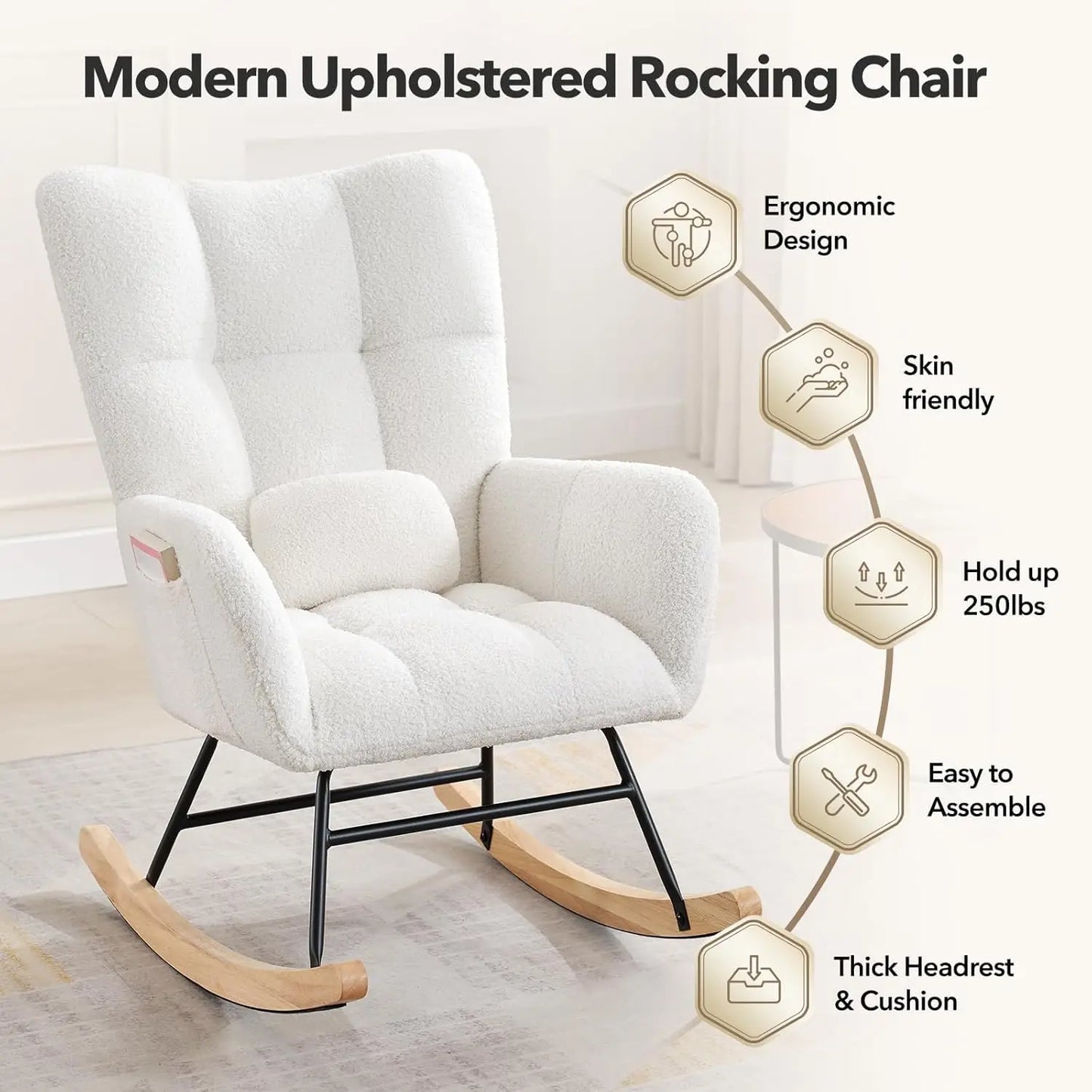 Upholstered  Rocking Chairs, with Side Pocket