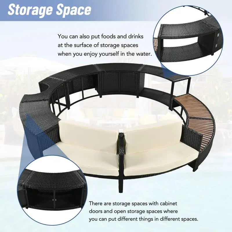 Rattan Sofa Set with Storage, Mini Sofa & Cushions for Patio or Backyard,