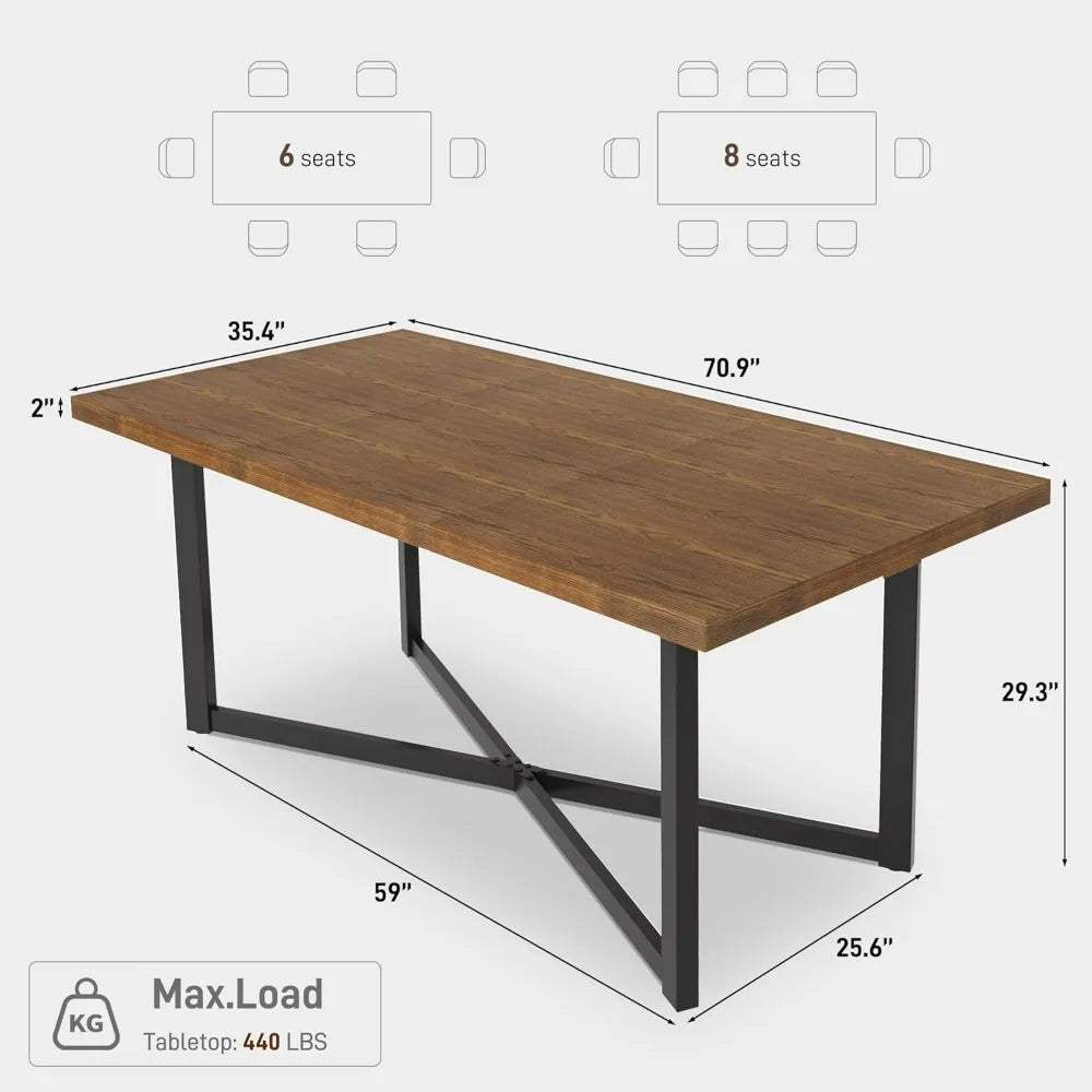 71" Farmhouse Solid Wood Dining Table for 4 6 8