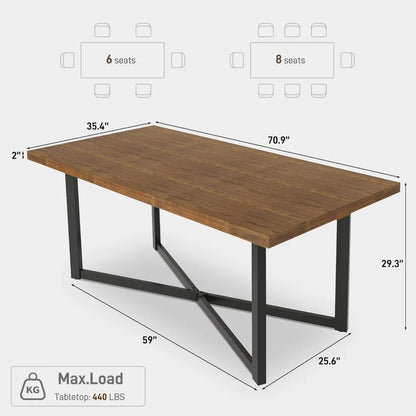 71" Farmhouse Solid Wood Dining Table for 4 6 8