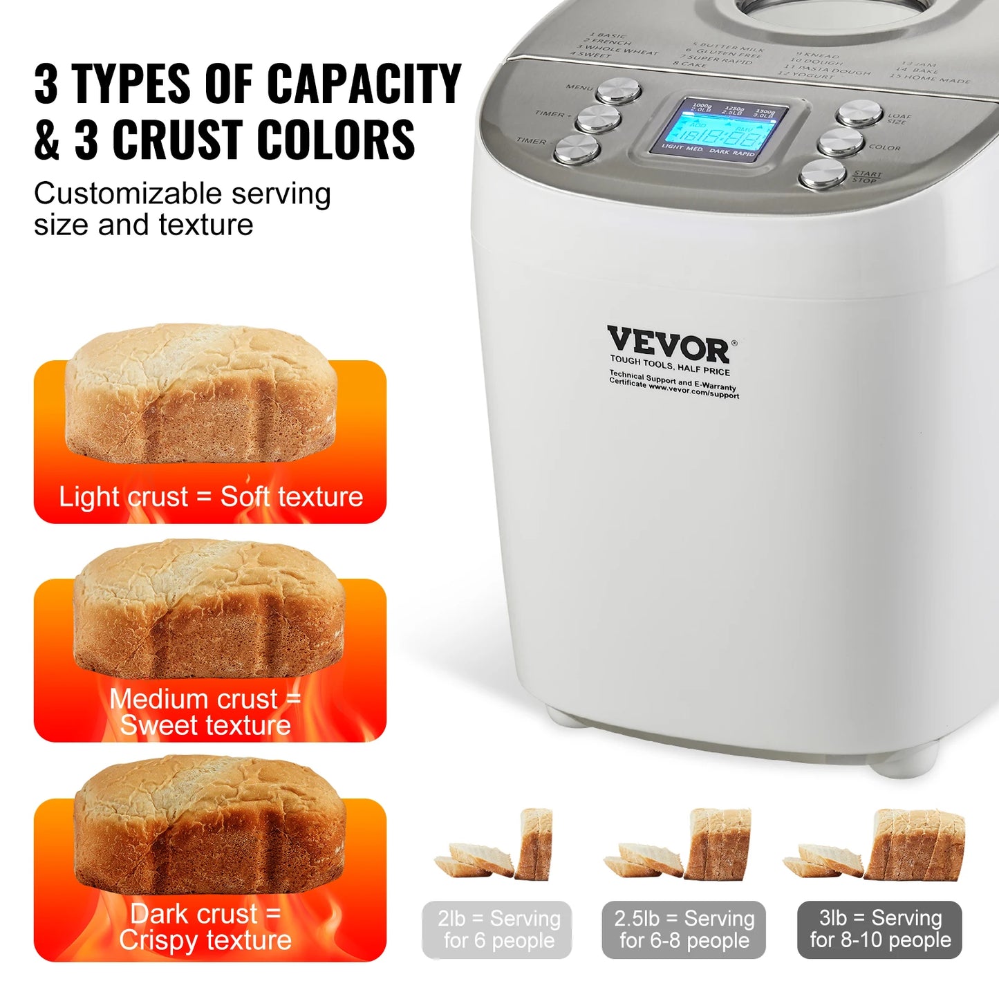 Bread Maker 2/3 LB  15-in-1 Dough Machine Nonstick Automatic with Gluten Free Setting