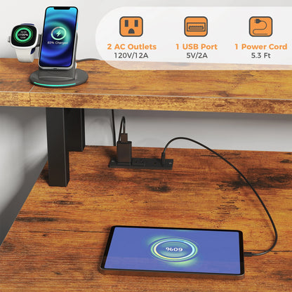 JHK 67In Desk with 5 Storage Drawers LED Lights Power Outlets