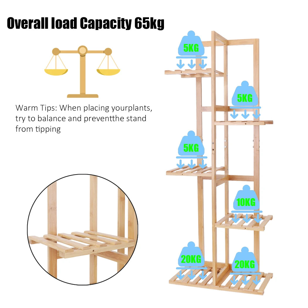6/7 Pot Vertically Bamboo Flower Shelf Plant  Pots Display Corner Shelving