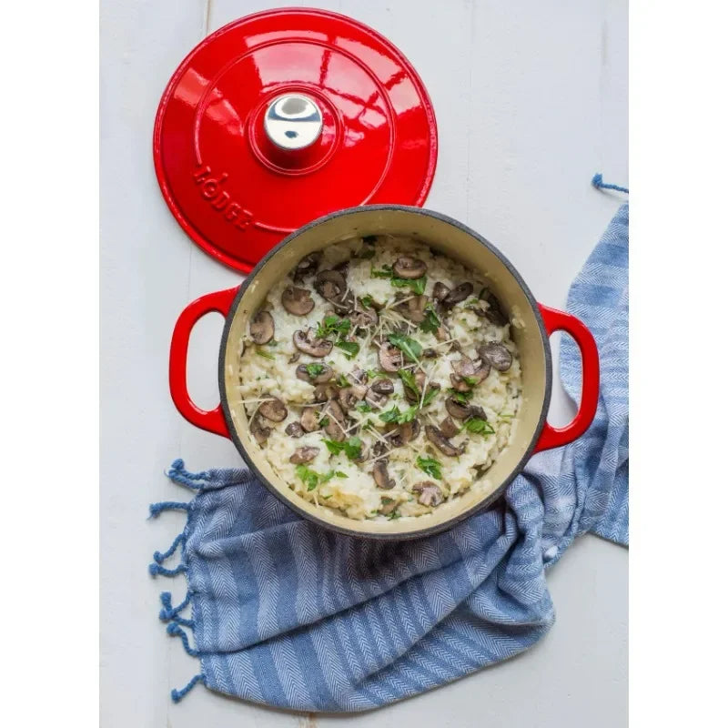 Lodge Cast Iron 5.5qt Red Enameled Dutch Oven  non stick cooking pot set