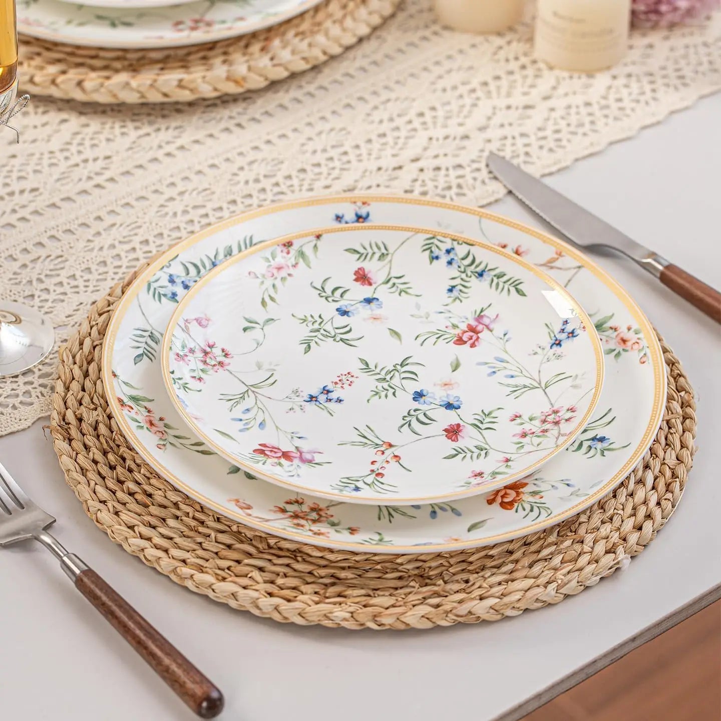 Bone China 12-Pieces Dinnerware Sets,  Chip and Crack Resistant, Dishwasher & Microwave Safe