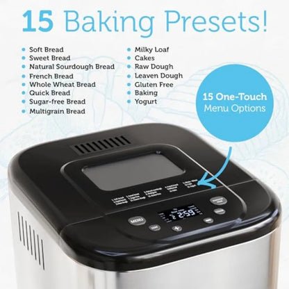 15-in-1 Automatic Bread Maker Machine with Nonstick Pan and Touch Panel