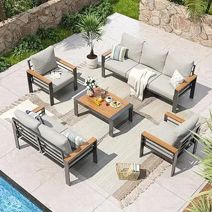 Aluminum  Furniture Set 7 Seats,  Sectional with Washable Cushions, Coffee Table