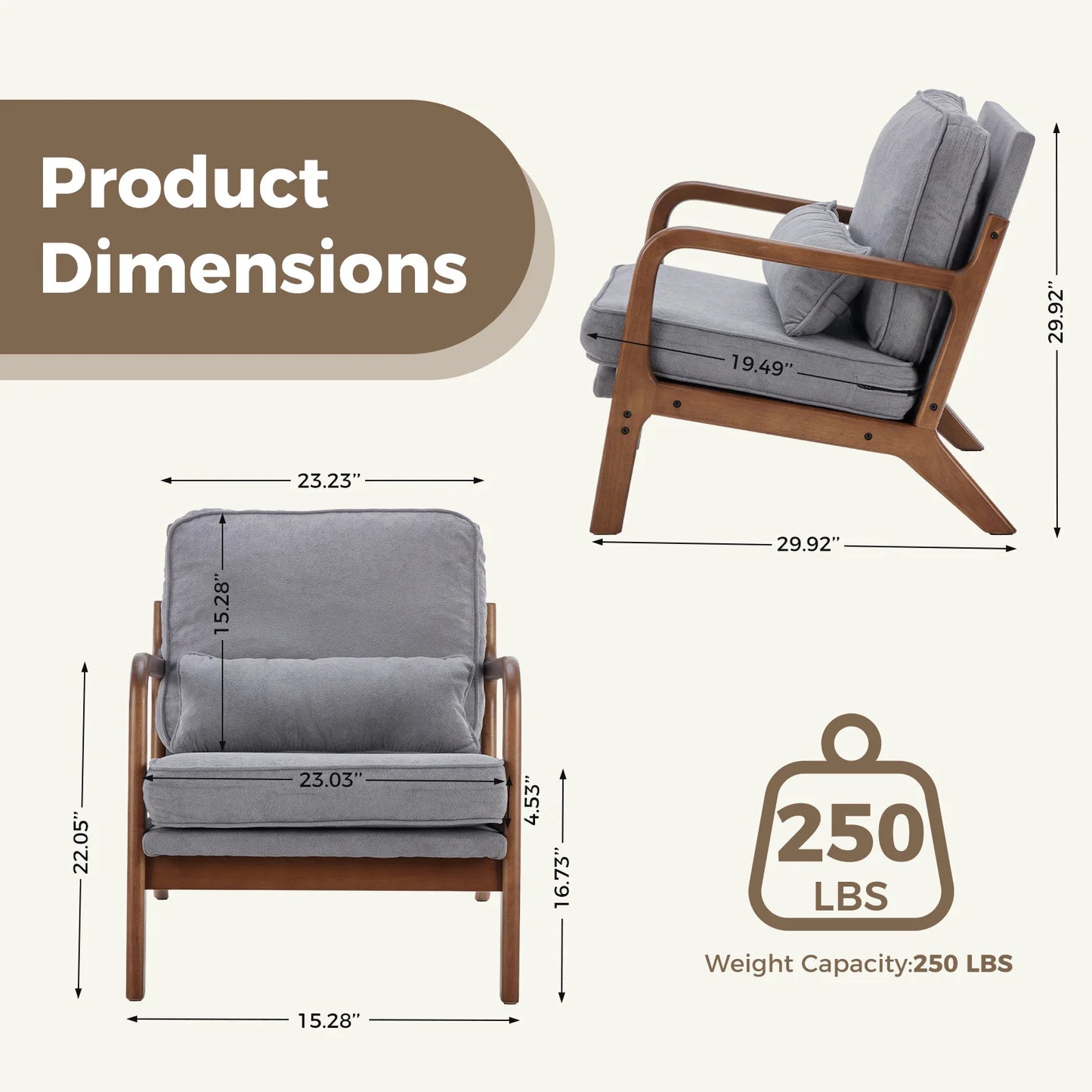 JHK Mid Century Modern Chair Solid Wooden Frame