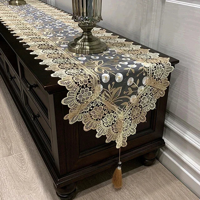 Oval Tablecloth  Runner Lace Pendant tassel Dresser Dust