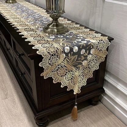 Oval Tablecloth  Runner Lace Pendant tassel Dresser Dust